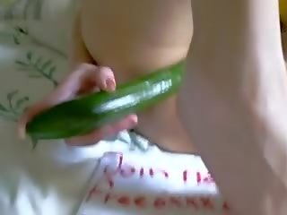 Cucumber in my ass and banana my pussy