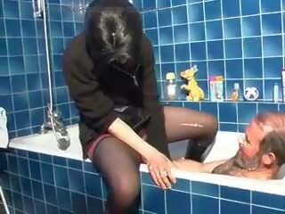 Dark-haired French teenager gets an old dudes cock in her asshole